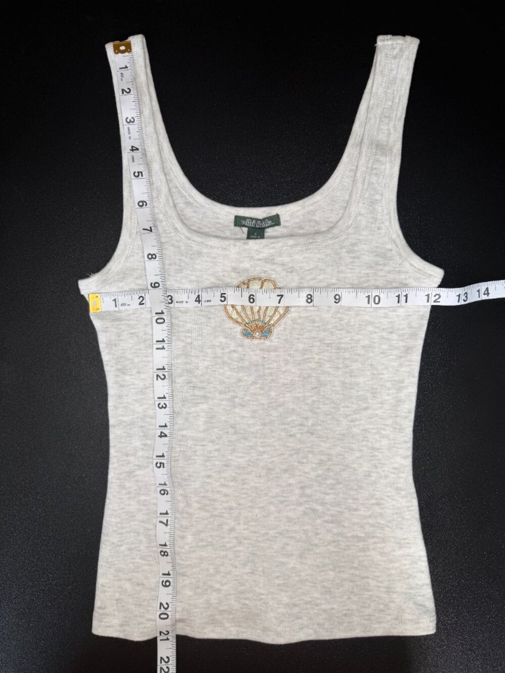 Wild Fable Heather Gray Ribbed Tank Top with Beaded Seashell - Picture 5 of 5